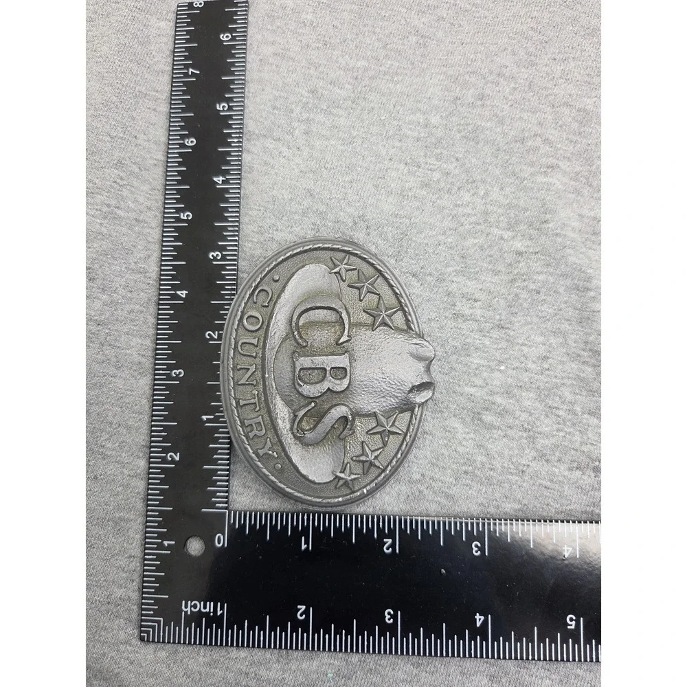 Vintage CBS Country Records Music Cowboy Western Solid Pewter Belt Buckle Heavy